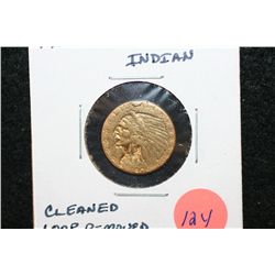 1909 Indian Chief $2 1/2 Gold Coin, Cleaned & Loop Removed