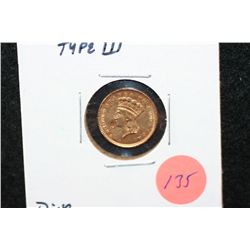 1856 Indian Princess $1 Gold Coin, Type III, Ding