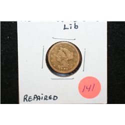 1850 Liberty $2 1/2 Gold Coin, Repaired