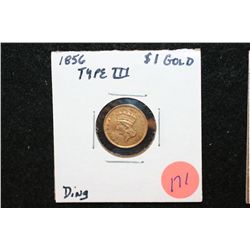 1856 Indian Princess $1 Gold Coin, Type III, Ding