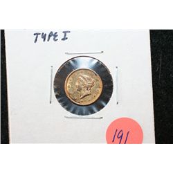 1851 Liberty $1 Gold Coin, Type I, Clean