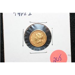 1851 Liberty $1 Gold Coin, Type I, Ding