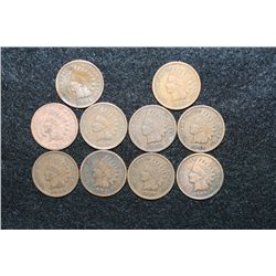 Indian Head Penny, Various Dates & Conditions, Lot of 10