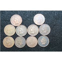 Indian Head Penny, Various Dates & Conditions, Lot of 10