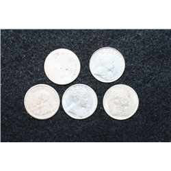 Canada 5 Cent Foreign Coin, Various Dates & Conditions (Older/Silver), Lot of 5