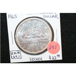 1965 Canada "Canoe" $1 Foreign Coin, .800 Silver .6000 Oz.