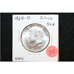 1964-D Kennedy Half Dollar, Silver, UNC