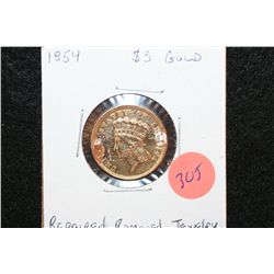 1854 Indian Princess $3 Gold Coin, Repaired & Removed from Jewelry