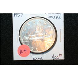 1957 Canada "Canoe" $1 Foreign Coin, .800 Silver .6000 Oz.