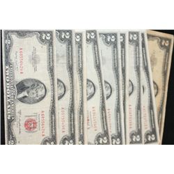 1953-A, 1953-B & 1953-C United States Note $2, Red Seal, Lot of 10