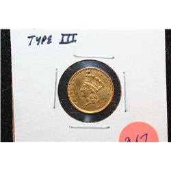 1856 Indian Princess $1 Gold Coin, Type III, Repaired