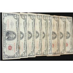 1963 United States Note $5, Red Seal, Lot of 10