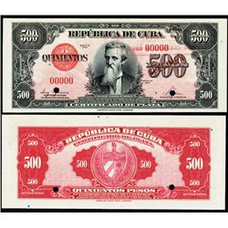 Republica De Cuba - Silver Certificate, 1947 Issue Specimen.