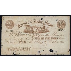 Brewer & Joske Suva 1871, $2&1/2 Unissued Banknote.