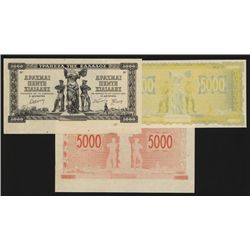 Bank of Greece, 1942 Inflation Issue Progress Proof Trio.