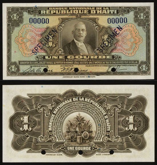 Banque Nationale De La Republique D'Haiti ND ca.193542 Specimen Banknote.