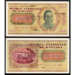 Banque Nationale Du Katanga, 500 Francs Specimen Banknote.