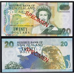 Reserve Bank of New Zealand, $20 ND 1992 Issue Specimen Banknote.