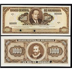 Banco Central De Nicaragua, 1962 Issue Specimen.