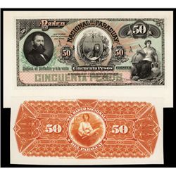 Banco Nacional Del Paraguay, 1886 Issue Proof.