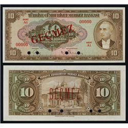 Central Bank of Turkey, 1948 Issue Specimen.