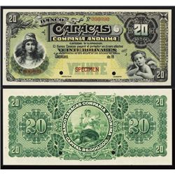 Banco Caracas, 19xx (ca.1926-28) Regular Issue Specimen.