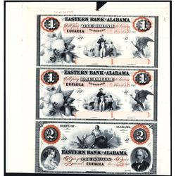 Eastern Bank of Alabama Uncut Proprietary Proof Sheet Banknote Trio.