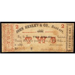 John Henley & Co., Bankers, 1862 Obsolete Banknote Payable on Confederate Notes.