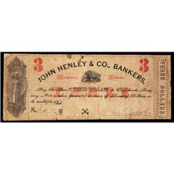 John Henley & Co., Bankers, 1862 Obsolete Banknote Payable on Confederate Notes.