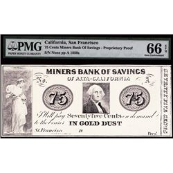 Miners Bank of Savings of Alta, California, Proprietary Proof, Payable in Gold Dust.