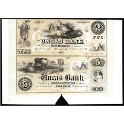 Uncas Bank $2-$5 Uncut Proprietary Proof Sheet Banknote Pair