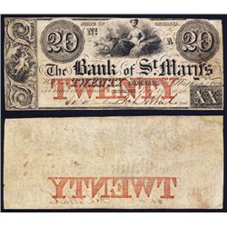 Georgia, Bank of St. Mary's, $20, Issued Obsolete Banknote.