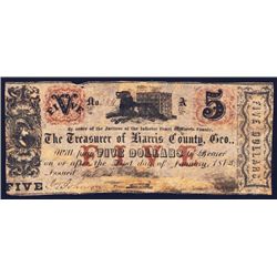 Treasurer of Harris County, Geo. Obsolete Banknote.