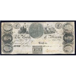 Bank of Macon, $5 Obsolete Banknote.