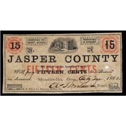 Jasper County, By Order of the Inferior Court, 1862 Obsolete Scrip Note.