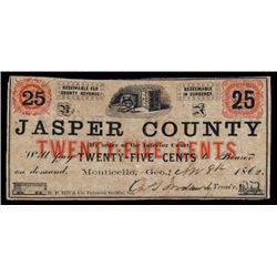 Jasper County, By Order of the Inferior Court, 1862 Obsolete Scrip Note.