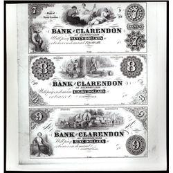 Bank of Clarendon Uncut Sheet of 3 Proprietary Proofs.