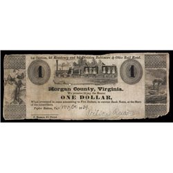 Morgan county - B&O Rail Road - Wilson Reese 1839 Obsolete Scrip Note.