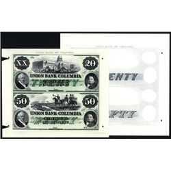 Union Bank of Columbia Uncut Sheet of 2 Proprietary Proofs Plus Matching Undertint Proofs..