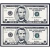 Image 1 : Federal Reserve Note, San Francisco, 2001 $5, Fr#1988-L* Star Note High Grade Pair.