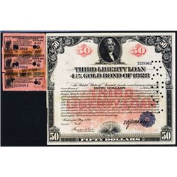 U.S. Liberty Loan Bond, $50, 3rd Series, 1918 Issue, 3 Coupons, Cancelled and then Reinstated.