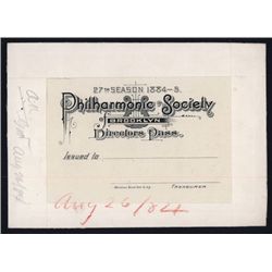 Brooklyn Philharmonic, 1884 Director's Pass Proof by ABNC.