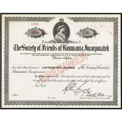 ÒSociety of Friends of RomaniaÓ Specimen Certificate.