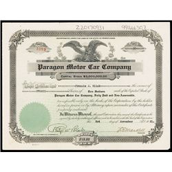 Paragon Motor Car Co. Issued Stock.