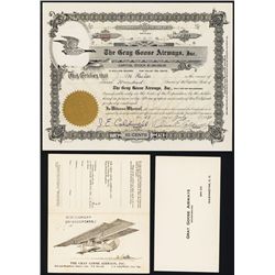 Gray Goose Airways, Inc. Issued Stock and Prospectus Booklet.