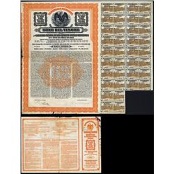 Republica Mexicana, 1913 200 Pounds- 1950 Pesos Issued Bono Del Tesoro Orange Bond With Coupons.