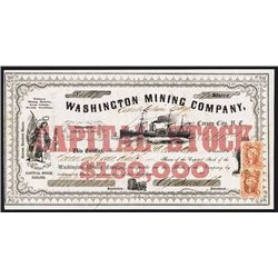 Washington Mining Co., ÒConstitution LedgeÓ 1863 Nevada Territory Issued Stock Certificate.