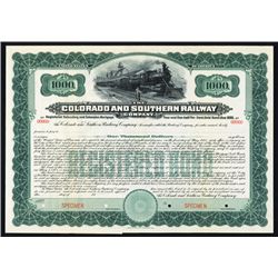 Colorado and Southern Railway Co. Specimen Bond.