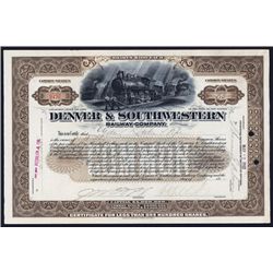 Denver & Southwestern Railway Co. 1902 Issued Stock Certificate.