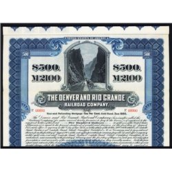 Denver and Rio Grande Railroad Co. Specimen Bond.